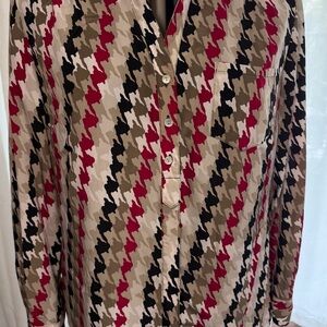 Style & Co. Houndstooth Blouse in Red, Black, and Tan